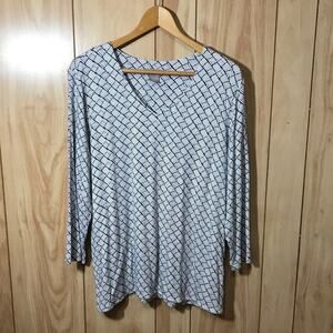 Chico's Geometric V-Neck 3/4 Sleeve Blouse L